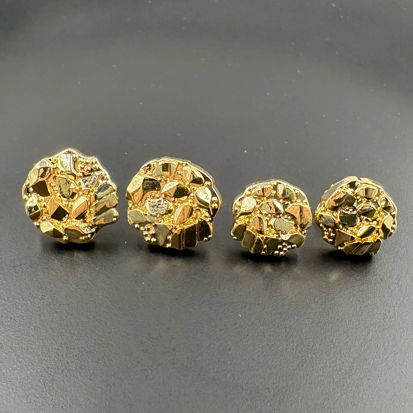 14k Gold Plated Round Nugget Stud Earrings (12mm,10mm)