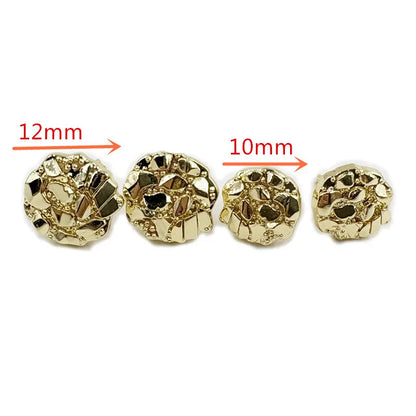 14k Gold Plated Round Nugget Stud Earrings (12mm,10mm)