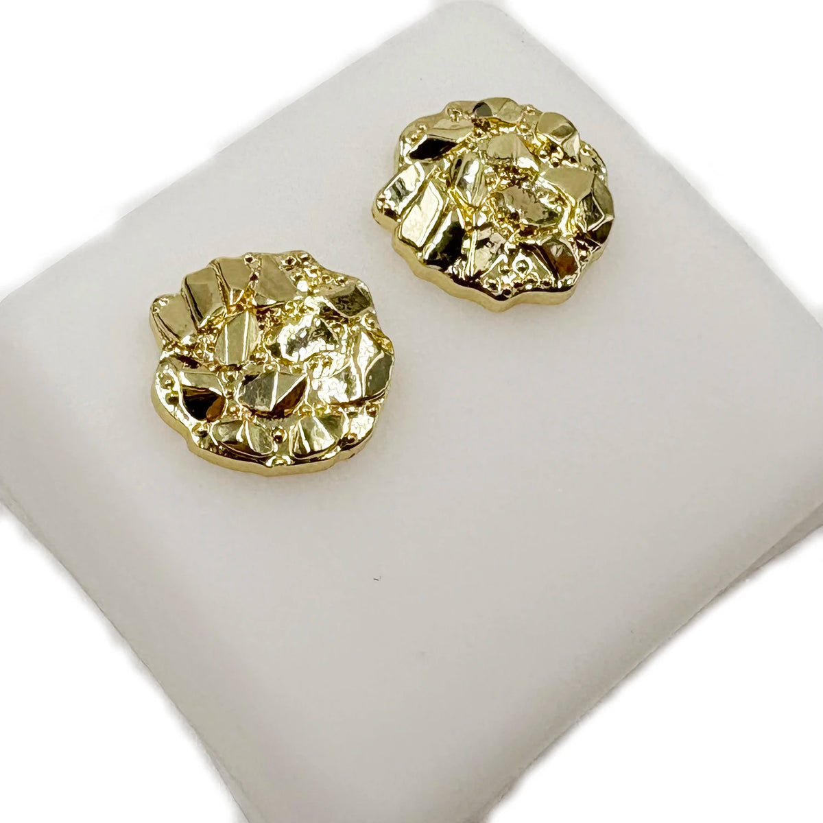14k Gold Plated Round Nugget Stud Earrings (12mm,10mm)