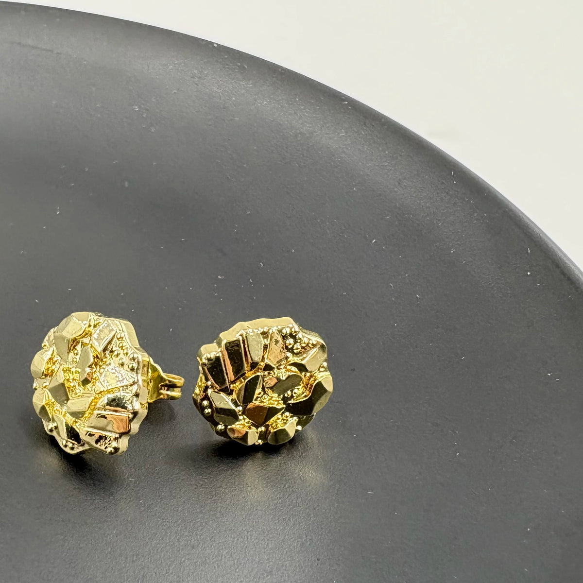 14k Gold Plated Round Nugget Stud Earrings (12mm,10mm)