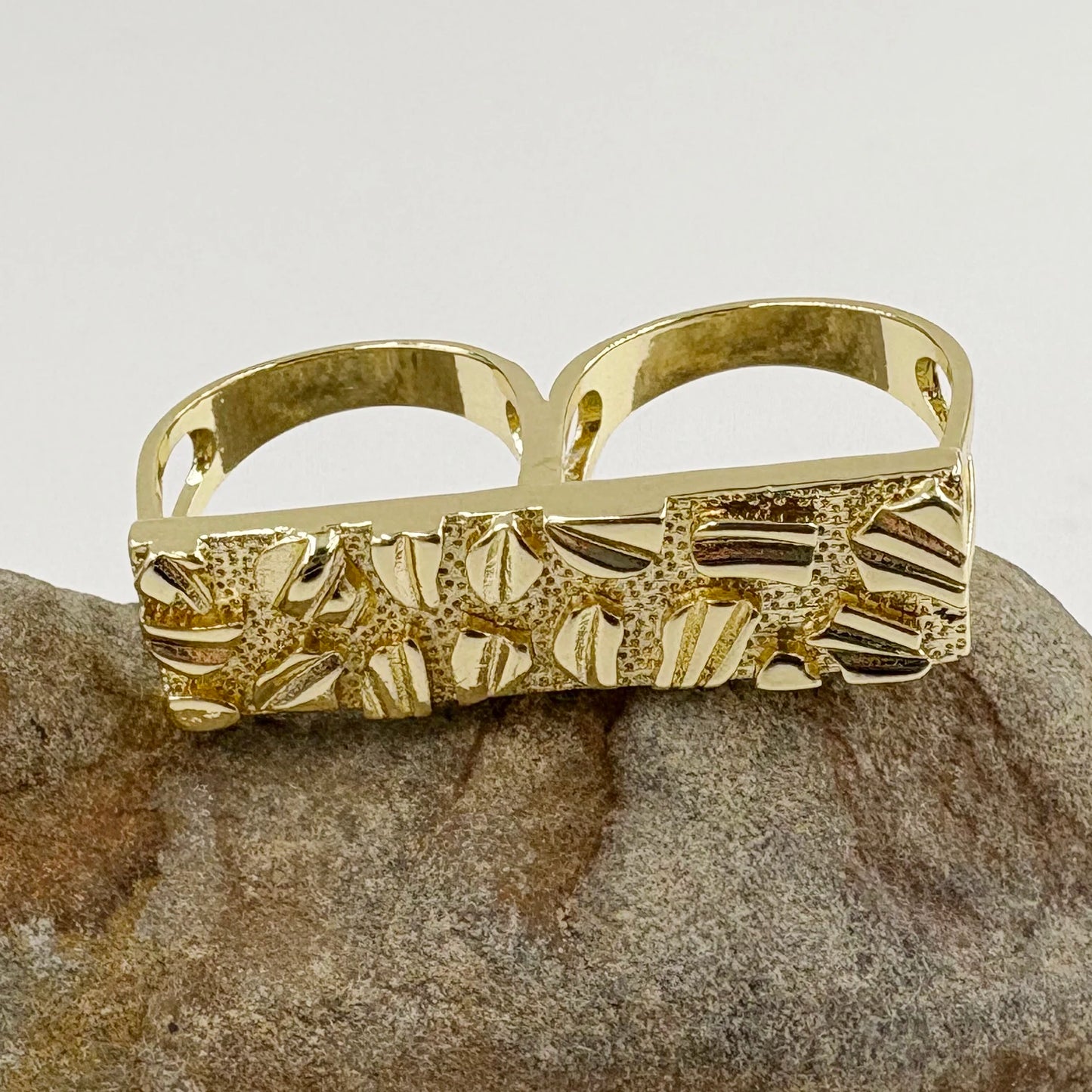 14K Gold Platted Nugget Double Ring