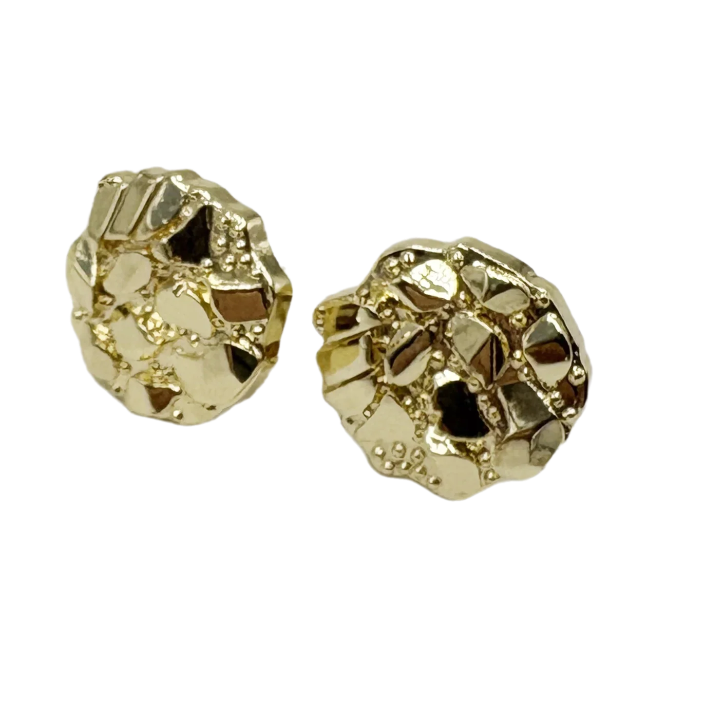 14k Gold Plated Round Nugget Stud Earrings (12mm,10mm)