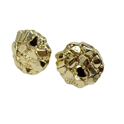 14k Gold Plated Round Nugget Stud Earrings (12mm,10mm)